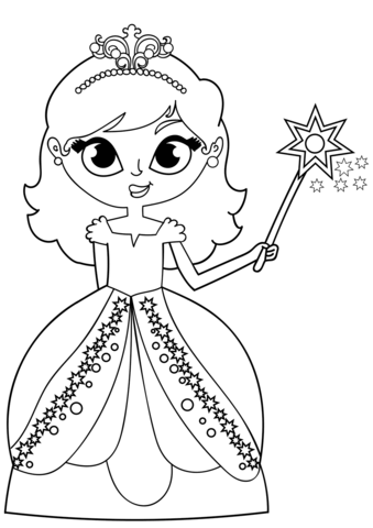 Princess With Magic Stick Coloring Page